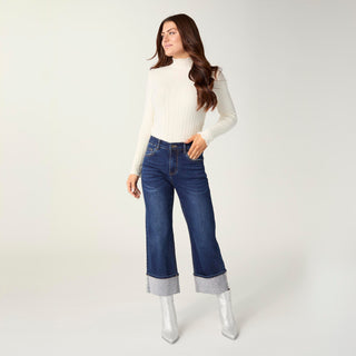 EverStretch Baby Bootcut Crop with Rhinestone Cuff - Indigo Dark Denim