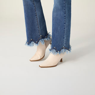 EverStretch Flare with Pearl & Fringe Hem - Medium Denim
