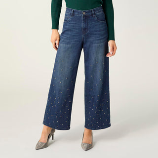 Bambu Soft Wide Ankle with Rhinestones - Dark Denim