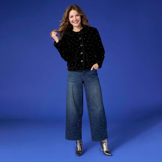 Bambu Soft Wide Ankle with Rhinestones - Dark Denim