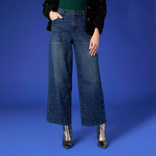 Bambu Soft Wide Ankle with Rhinestones - Dark Denim