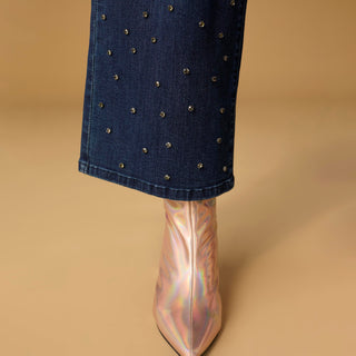 Bambu Soft Wide Ankle with Rhinestones - Dark Denim