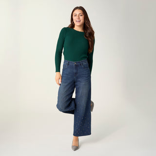 Bambu Soft Wide Ankle with Rhinestones - Dark Denim