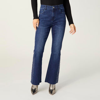 Bambu Soft Flare with Rhinestone Side - Indigo Dark Denim