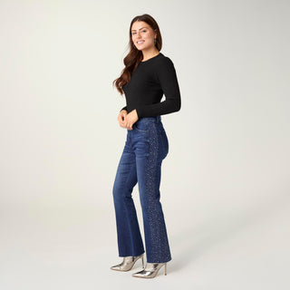 Bambu Soft Flare with Rhinestone Side - Indigo Dark Denim