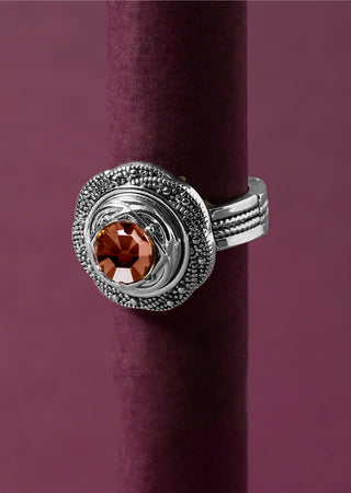 Interchangeable snap ring on purple background.
