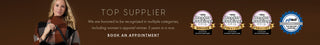 Promotional banner for a top supplier with awards and contact information on a dark background