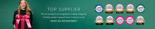 Promotional banner for a top supplier with a woman holding a pink ribbon and multiple certification logos.