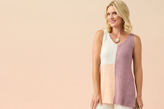 Model wearing colorblock summer tank top.
