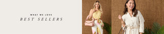 Woman wearing spring outfit promoting best sellers