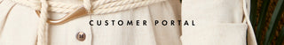 Close-up of a beige bag with a button detail, text 'CUSTOMER PORTAL' overlayed.