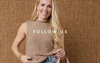 Woman wearing brown tank top on a brown textured background.