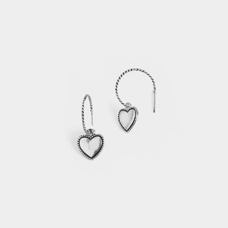 Rope Detail w/ Dangle Heart Earrings - Silver