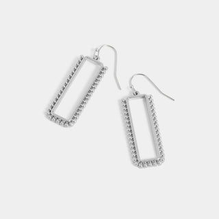 Studded Rectangle Drop Earrings - Silver - Final Sale