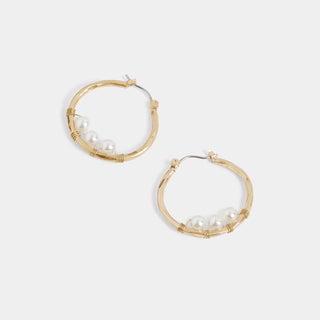 Gold Wavy Hoop w/ Pearls Earrings - Gold - Final Sale