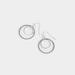 Hammered Double Hoop - Silver Earrings