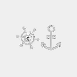Wheel & Anchor Stud Earrings - Silver