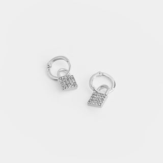 Silver Hoop Stone Lock Earrings - Final Sale
