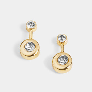 Gold Two Circle Drop Stud Earrings