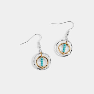 Mixed Metal Double Hoop w/ Turquoise Earrings