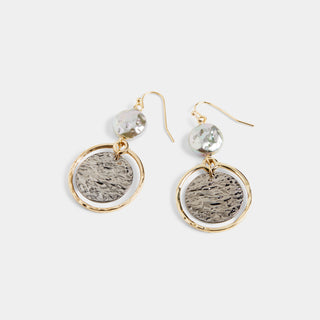 Hammered Disc Gold Hoop Earrings