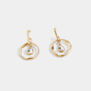 Floating Stone Hoop Earrings - Matte Gold