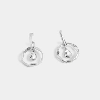 Floating Stone Hoop Earrings - Matte Silver