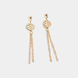 Dimple Disc Chain Dangle Earrings - Gold