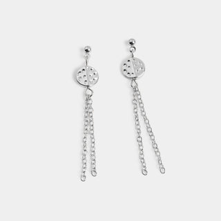 Dimple Disc Chain Dangle Earrings - Silver