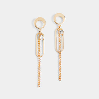 Oval Frame Chain Dangle Earrings - Gold