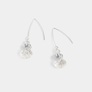 Long Dangle Faceted Bead Earrings - Silver