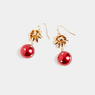 Holiday Bow Ornament Earrings - Red/Gold - Final Sale