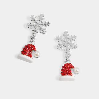 Holiday Enamel Earrings - Silver Santa Hat - Final Sale