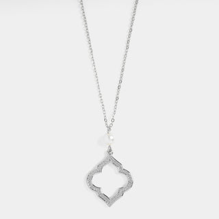 Pearl Open Shape Dangle Necklace - Silver