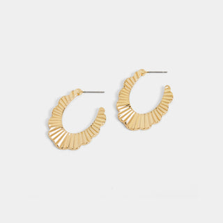 Ribbed Scallop Post Hoop Earrings - Gold