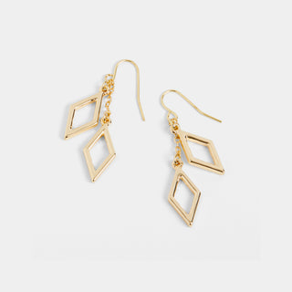 Double Diamond Chain Drop Earrings - Gold