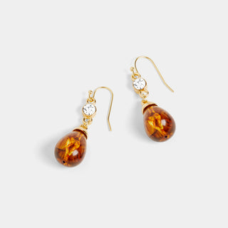 Stone Teardrop Bead Dangle Earrings - Amber