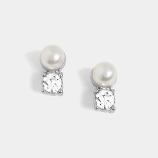 Pearl Stone Stud Earrings - Silver