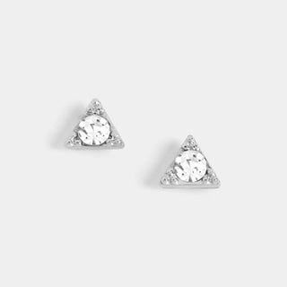 Triangle Stone Stud Earrings - Silver