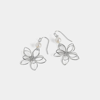 Wire Wrap Flower Dangle Earrings - Silver - Silver
