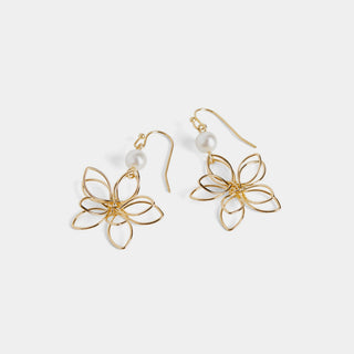 Wire Wrap Flower Dangle Earrings - Gold - Gold