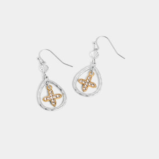 Teardrop Cross Earring - Mixed Metal