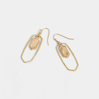 Hammered Frame Dangle Earring - Gold