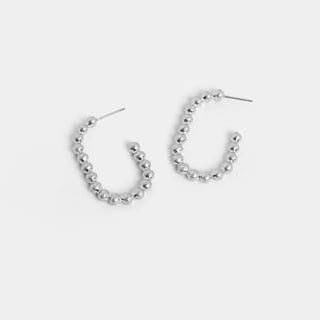 Metal Beaded Open Oval Earring - Silver