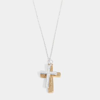 Whispers Double Bling Cross Necklace - Mixed Metal