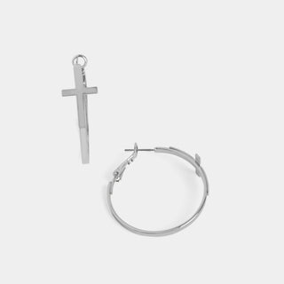 Whispers Hoop Cross Earrings - Silver