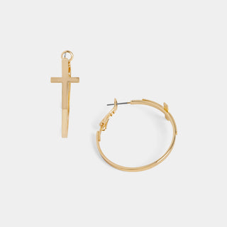 Whispers Hoop Cross Earrings - Gold