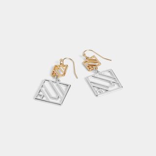 Whispers Dangling Geometric Squares Earrings - Mixed Metal