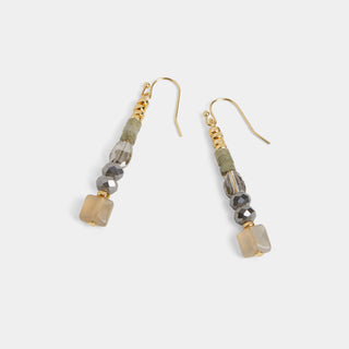 Whispers Bead Line Dangle Earrings - Olive