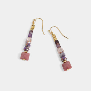 Whispers Bead Line Dangle Earrings - Mauve